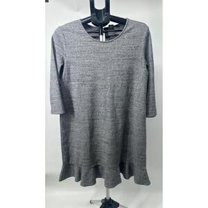 Garnet Hill Sweater Dress Grey Organic Cotton Ruffle Hem 3/4 Sleeve‎ Size Medium